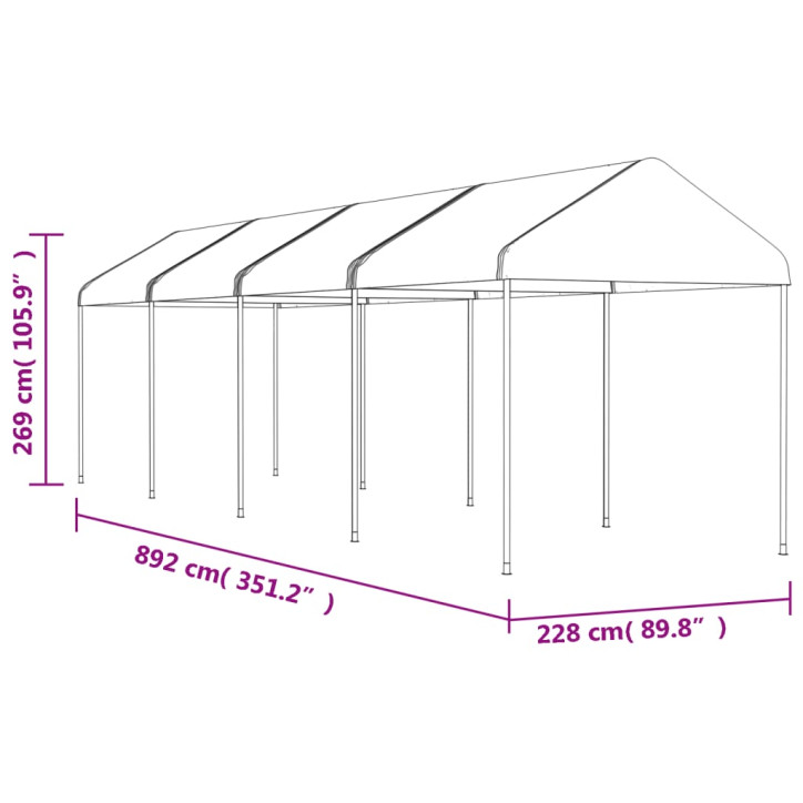 Pavėsinė su stogu, balta, 8,92x2,28x2,69m, polietilenas