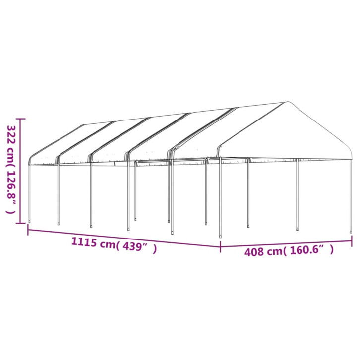 Pavėsinė su stogu, balta, 11,15x4,08x3,22m, polietilenas