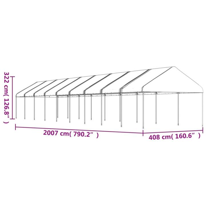 Pavėsinė su stogu, balta, 20,07x4,08x3,22m, polietilenas