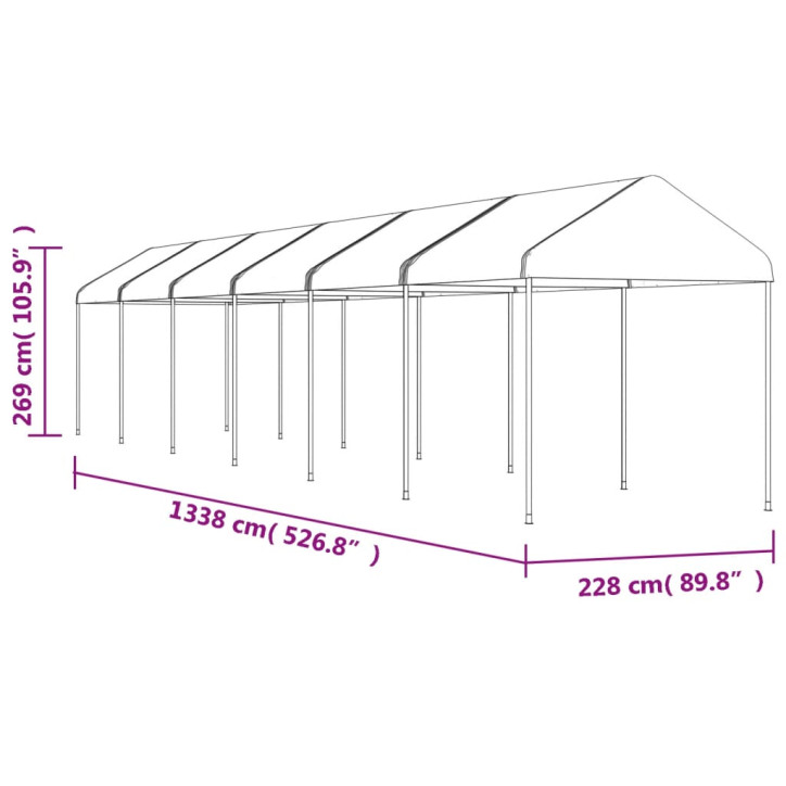 Pavėsinė su stogu, balta, 13,38x2,28x2,69m, polietilenas