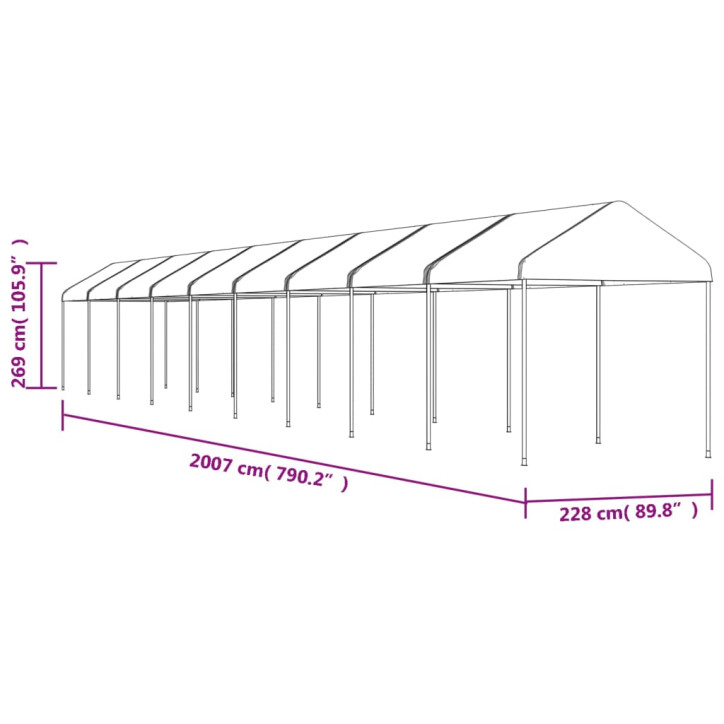 Pavėsinė su stogu, balta, 20,07x2,28x2,69m, polietilenas