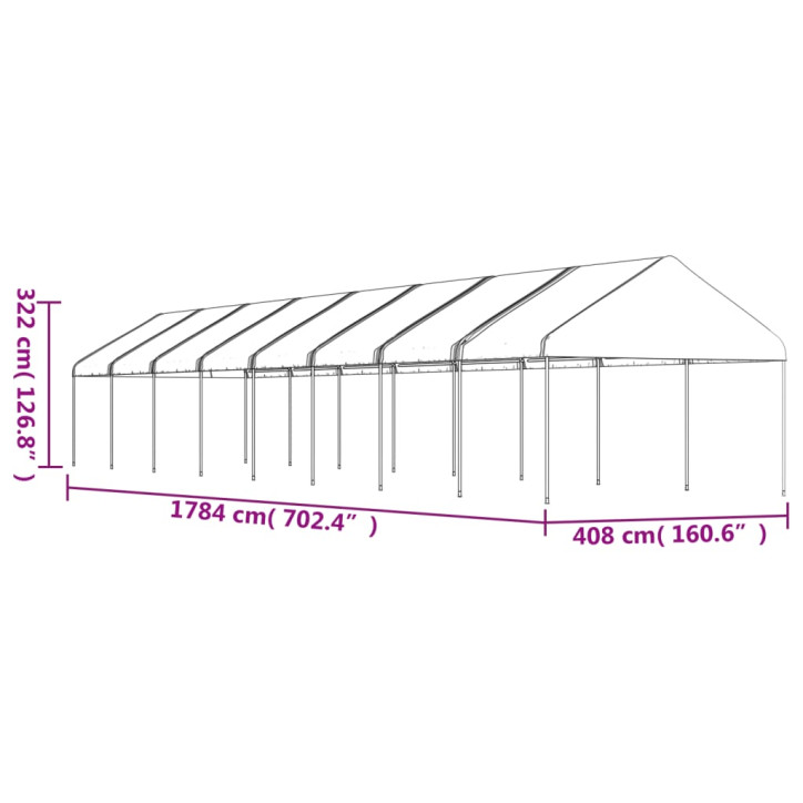 Pavėsinė su stogu, balta, 17,84x4,08x3,22m, polietilenas