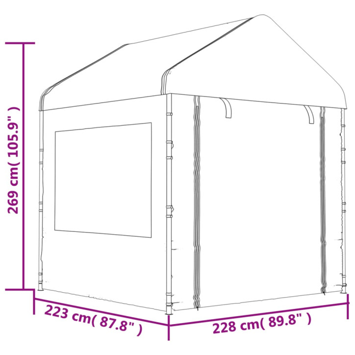 Pavėsinė su stogu, balta, 6,69x2,28x2,69m, polietilenas