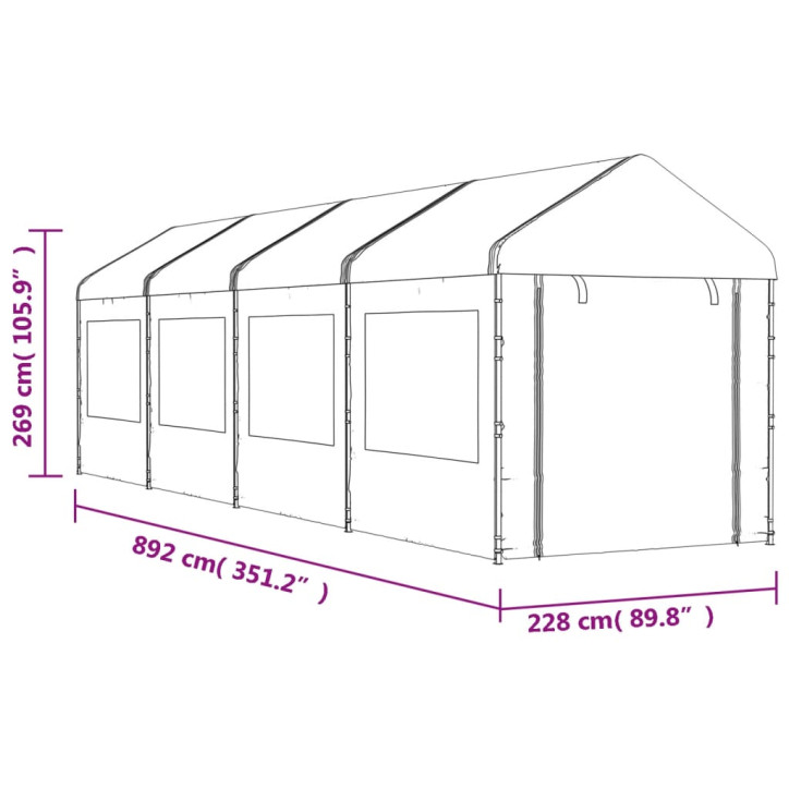 Pavėsinė su stogu, balta, 8,92x2,28x2,69m, polietilenas