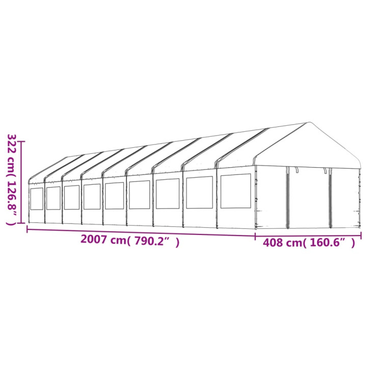 Pavėsinė su stogu, balta, 20,07x4,08x3,22m, polietilenas