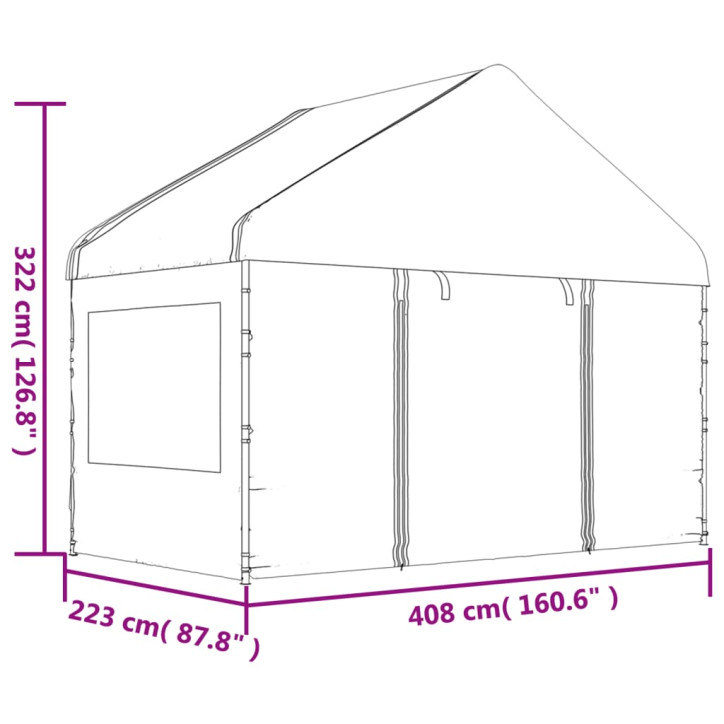 Pavėsinė su stogu, balta, 20,07x4,08x3,22m, polietilenas