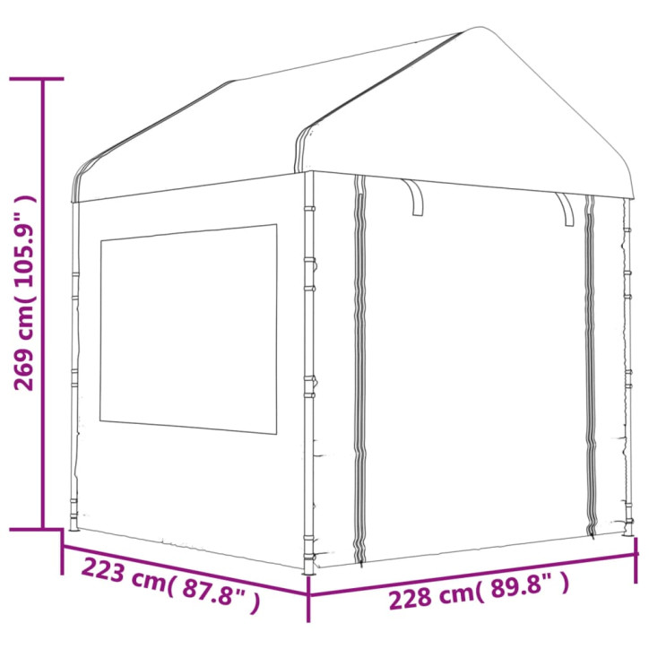 Pavėsinė su stogu, balta, 20,07x2,28x2,69m, polietilenas