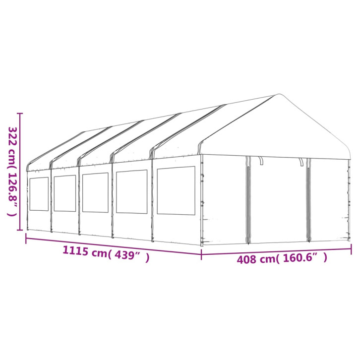 Pavėsinė su stogu, balta, 11,15x4,08x3,22m, polietilenas