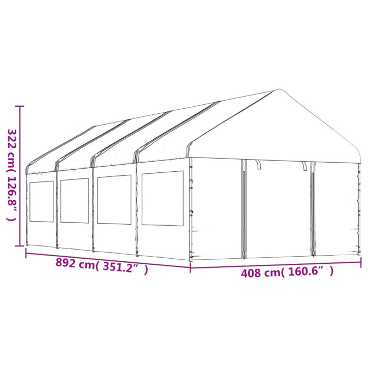 Pavėsinė su stogu, balta, 8,92x4,08x3,22m, polietilenas