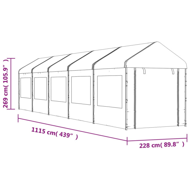 Pavėsinė su stogu, balta, 11,15x2,28x2,69m, polietilenas