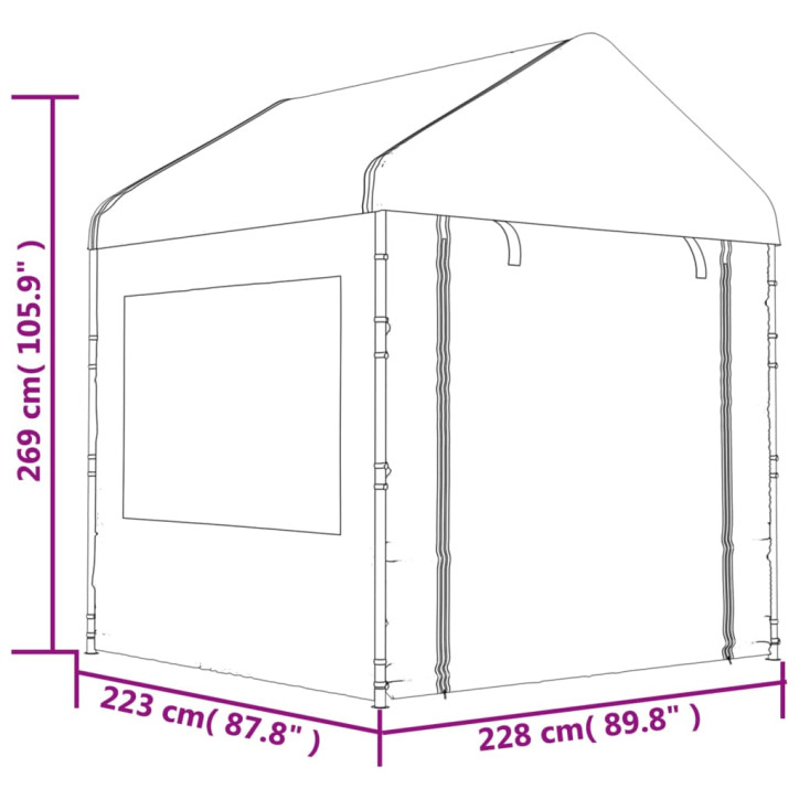 Pavėsinė su stogu, balta, 11,15x2,28x2,69m, polietilenas