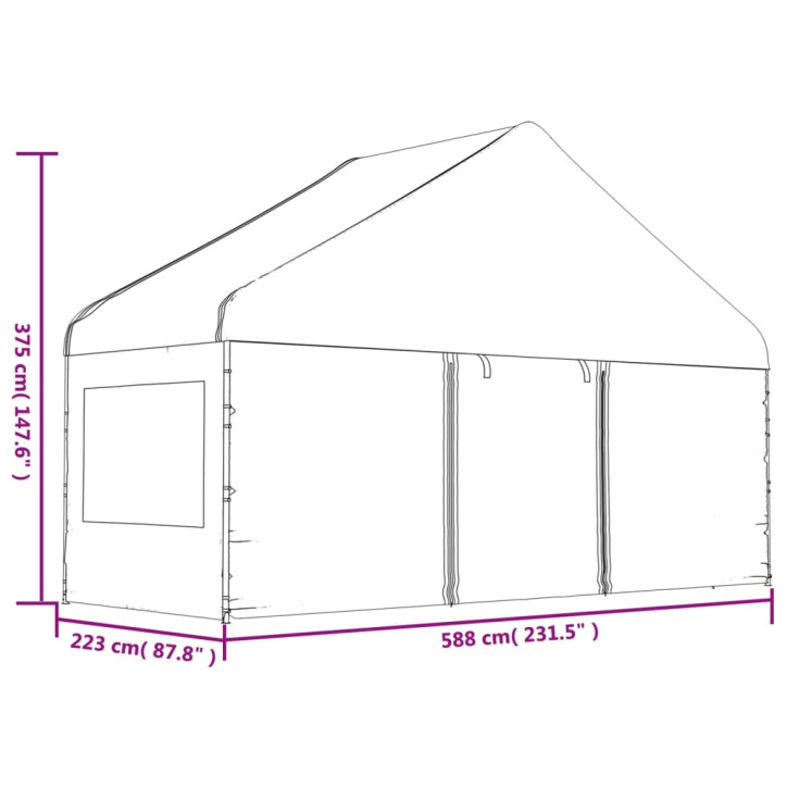 Pavėsinė su stogu, balta, 5,88x2,23x3,75m, polietilenas