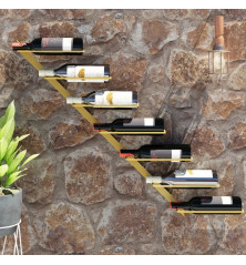 Prie sienos montuojamas vyno laikiklis, auksinis, metalas