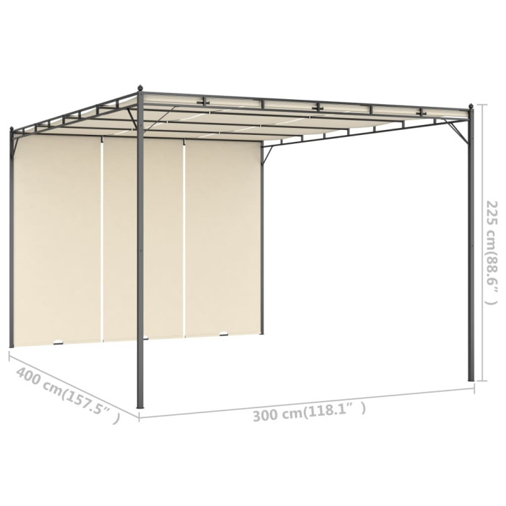 Sodo pavėsinė su šonine užuolaida, kreminės spalvos, 4x3x2,25m