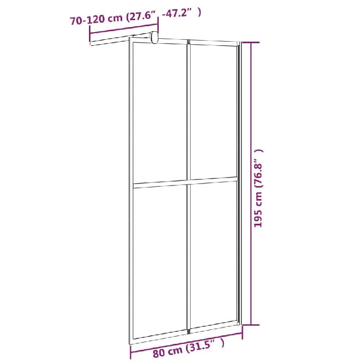 Dušo sienelė, 80x195cm, tamsus grūdintas stiklas