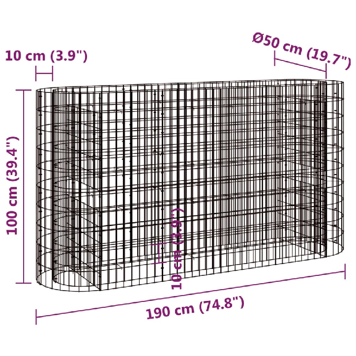 Gabiono lovelis, 190x50x100cm, galvanizuota geležis, aukštas