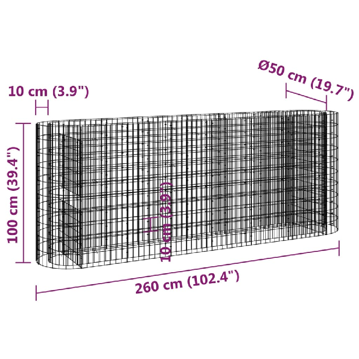 Gabiono lovelis, 260x50x100cm, galvanizuota geležis, aukštas