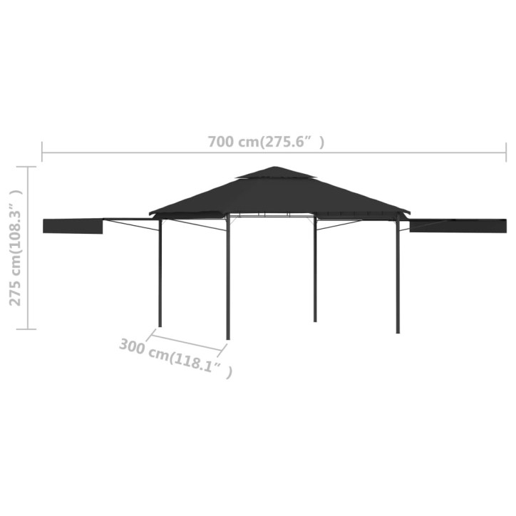 Pavėsinė su dvigubu prailginamu stogu, antracito, 3x3x2,75m