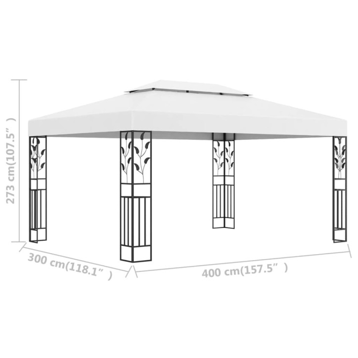 Pavėsinė su dvigubu stogu, baltos spalvos, 3x4m