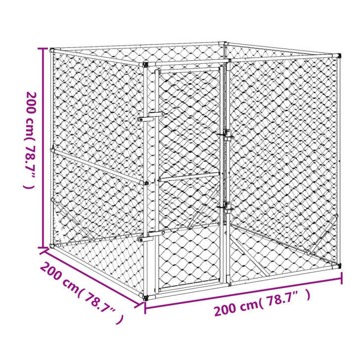 Lauko voljeras šunims, sidabrinis, 2x2x2m, plienas