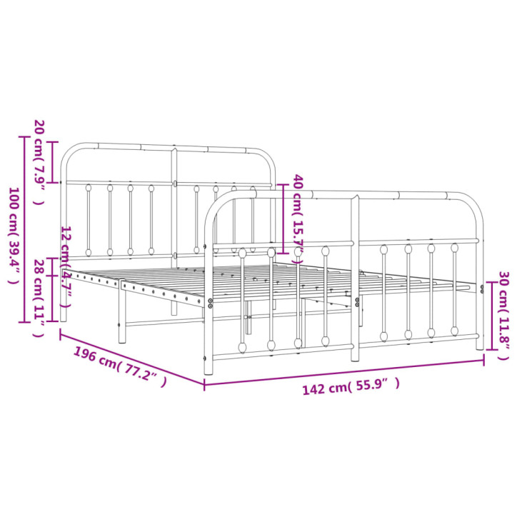 Lovos rėmas su galvūgaliu/kojūgaliu, baltas, 135x190cm, metalas