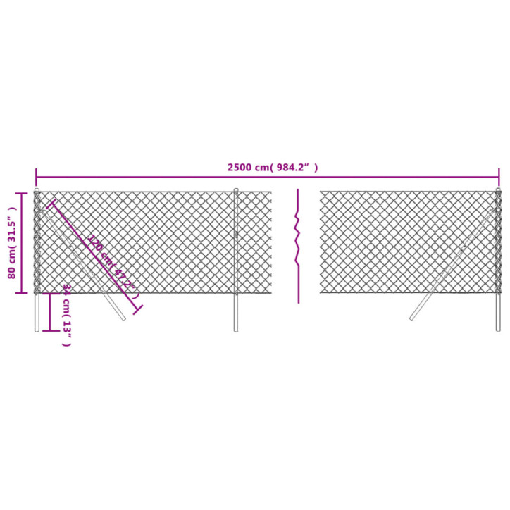 Tinklinė tvora, antracito spalvos, 0,8x25m