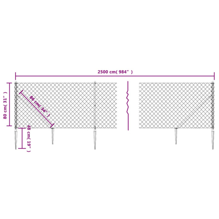 Tinklinė tvora su smaigais, antracito spalvos, 0,8x25m