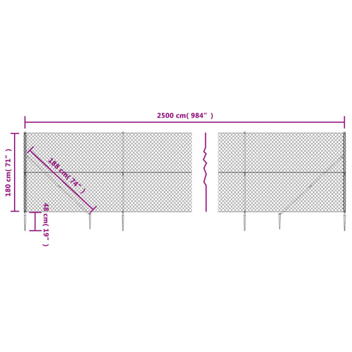 Tinklinė tvora su smaigais, antracito spalvos, 1,8x25m