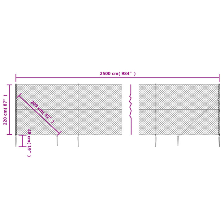 Tinklinė tvora su smaigais, antracito spalvos, 2,2x25m