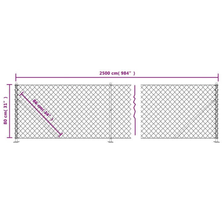 Tinklinė tvora su flanšais, žalios spalvos, 0,8x25m