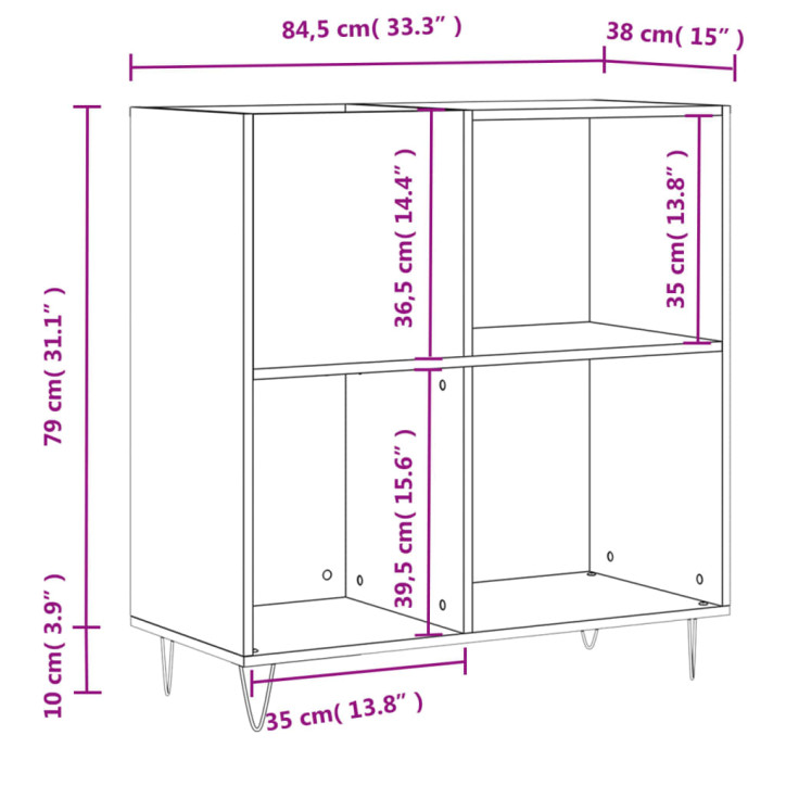 Vinilinių plokštelių spintelė, betono, 84,5x38x89cm, mediena