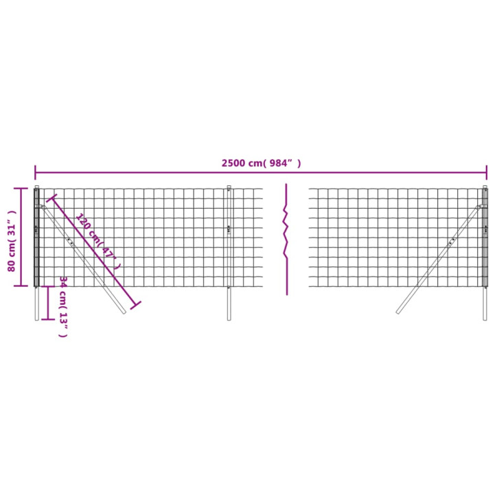 Vielinė tinklinė tvora, žalia, 0,8x25m, galvanizuotas plienas