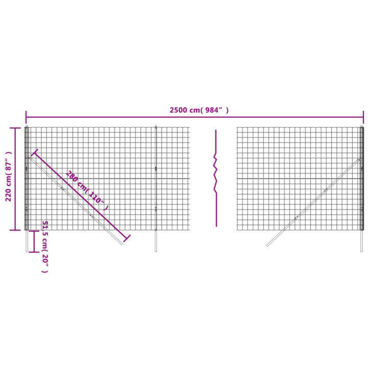 Vielinė tinklinė tvora, žalia, 2,2x25m, galvanizuotas plienas