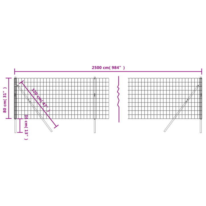 Vielinė tinklinė tvora, antracito, 0,8x25m, plienas