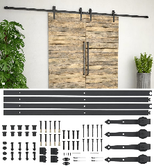 Stumdomų durų įrangos rinkinys, 2x183cm, plienas, juodas