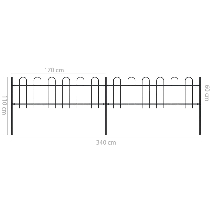 Sodo tvora su apvaliais viršugaliais, juoda, 3,4x0,6 m, plienas