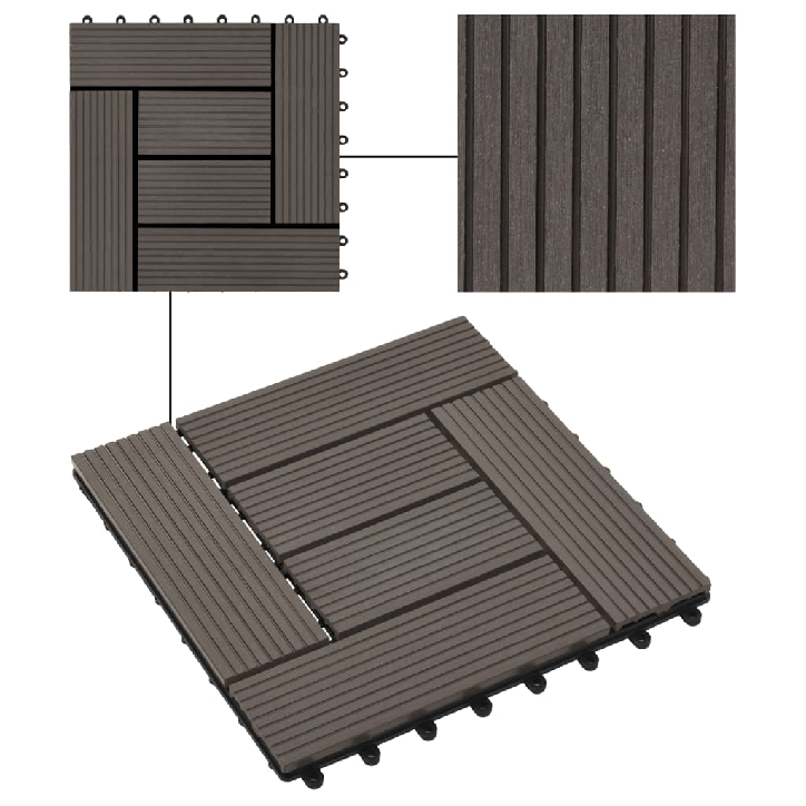 Grindų plytelės, 22 vnt., tams. rud. sp., 30x30 cm, 2m², WPC