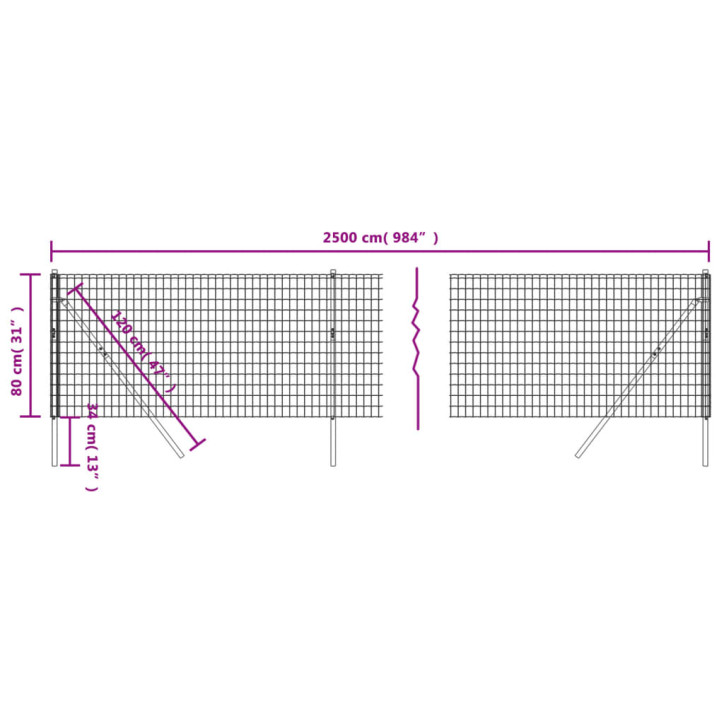 Vielinė tinklinė tvora, antracito, 0,8x25m, plienas