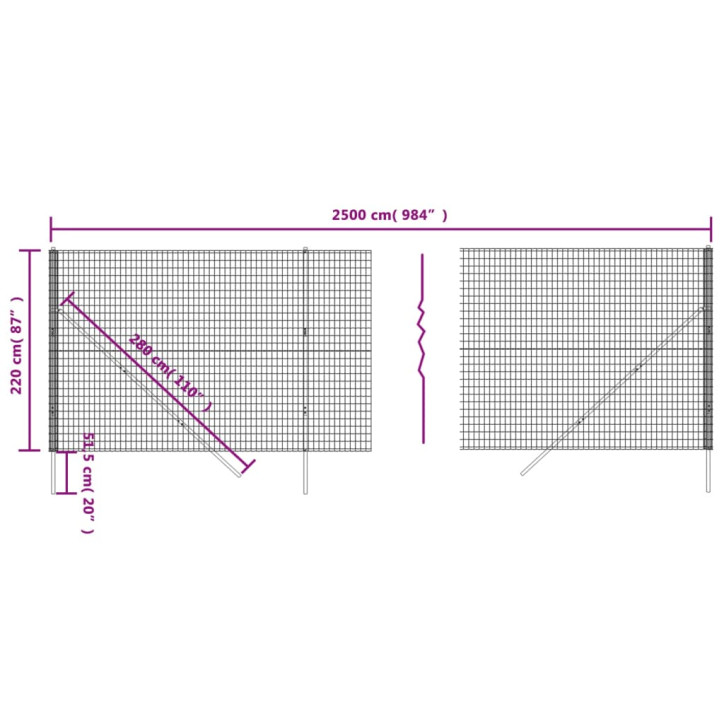 Vielinė tinklinė tvora, antracito, 2,2x25m, plienas