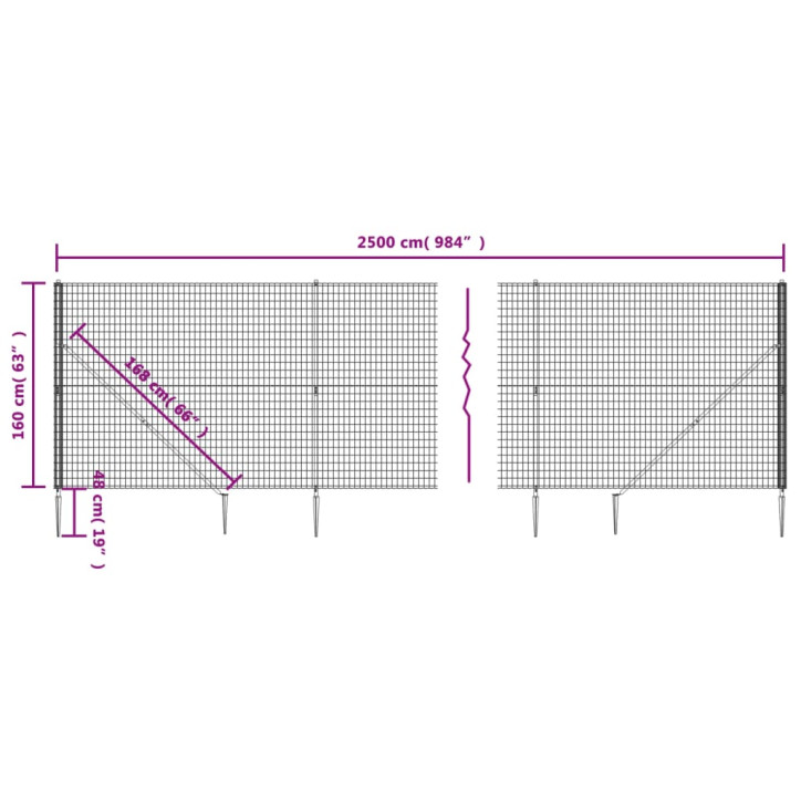 Vielinė tinklinė tvora su smaigais, antracito spalvos, 1,6x25m