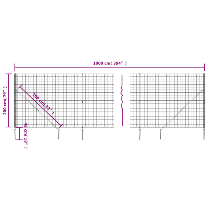 Vielinė tinklinė tvora su smaigais, žalios spalvos, 2x10m