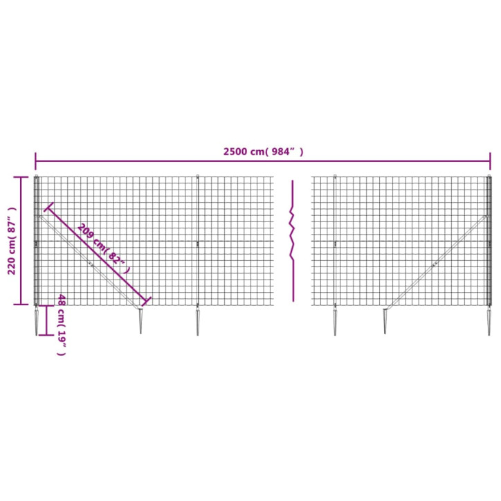 Vielinė tinklinė tvora su smaigais, žalios spalvos, 2,2x25m