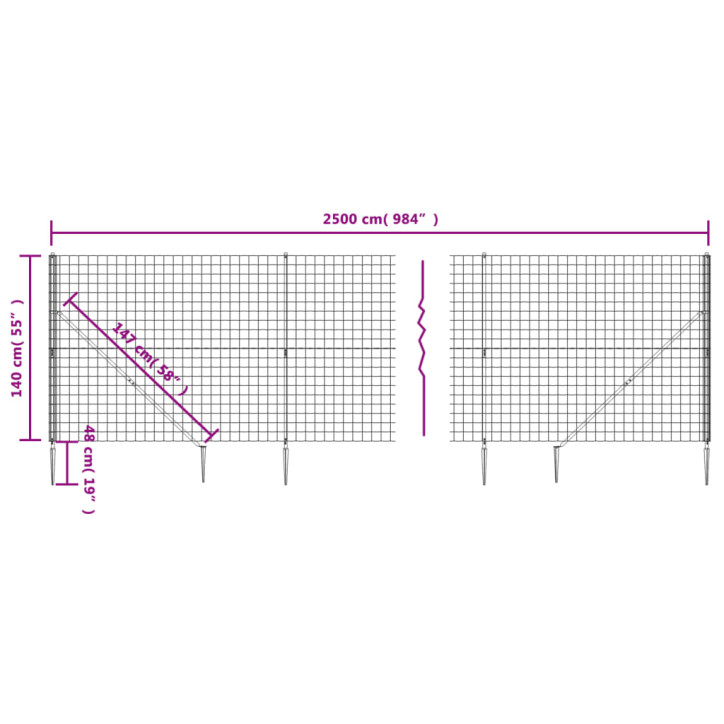 Vielinė tinklinė tvora su smaigais, žalios spalvos, 1,4x25m