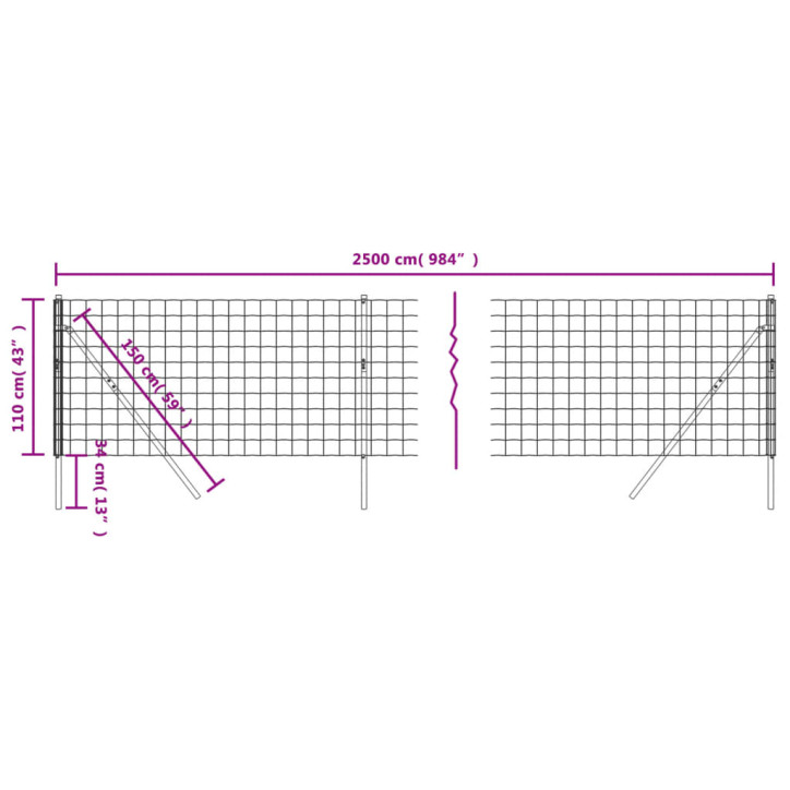 Vielinė tinklinė tvora, antracito, 1,1x25m, plienas