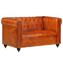 Dvivietė chesterfield sofa, gelsvai rudos spalvos, tikra oda