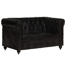 Dvivietė chesterfield sofa, juodos spalvos, tikra oda