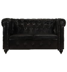 Dvivietė chesterfield sofa, juodos spalvos, tikra oda