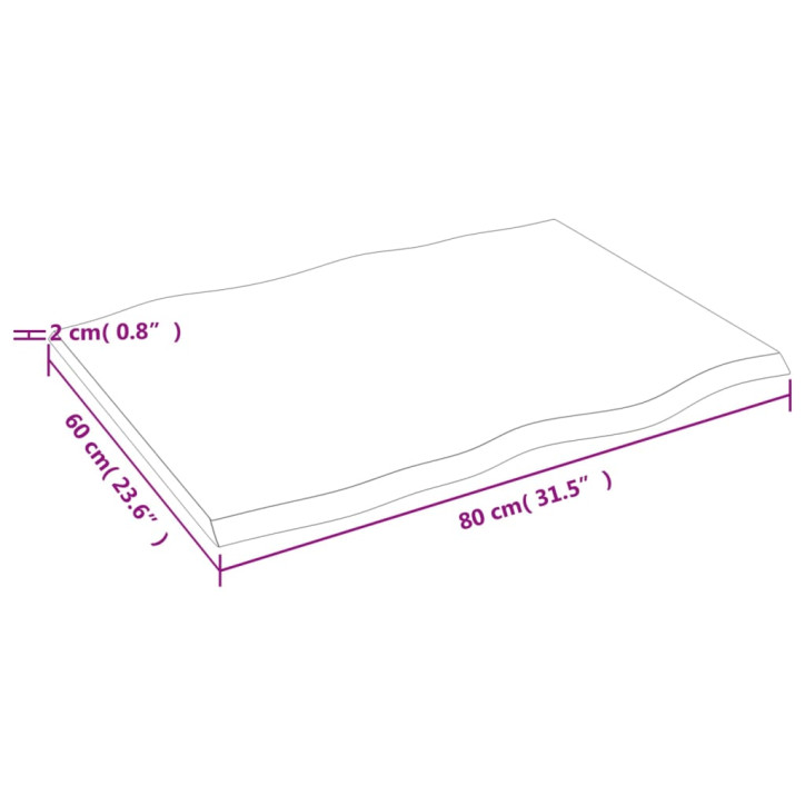 Stalviršis, 80x60x2 cm, ąžuolo medienos masyvas, su gyvu kraštu