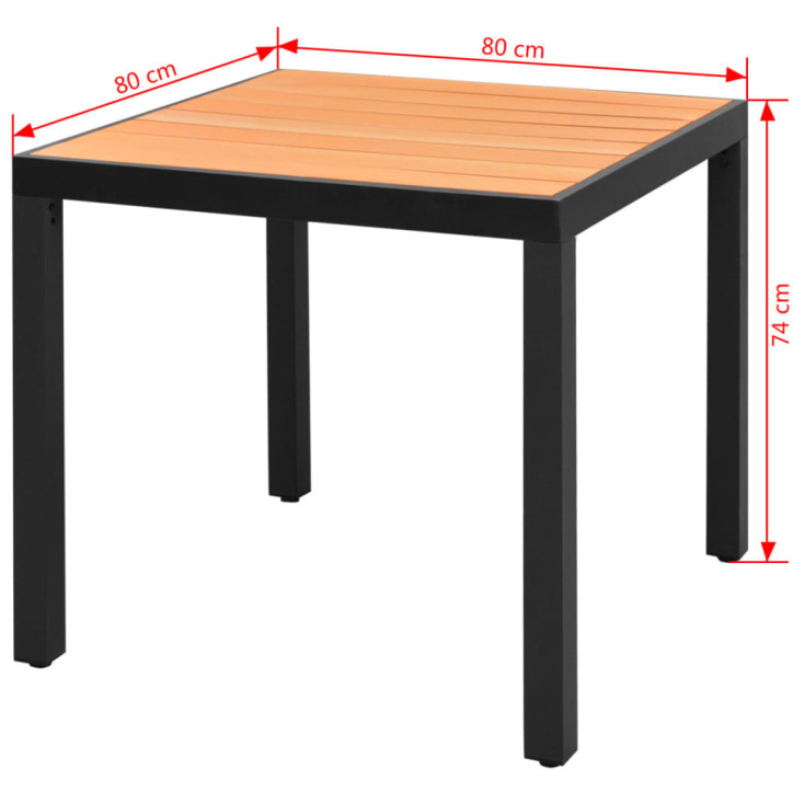 Sodo stalas, rudas, 80x80x74cm, aliuminis ir WPC