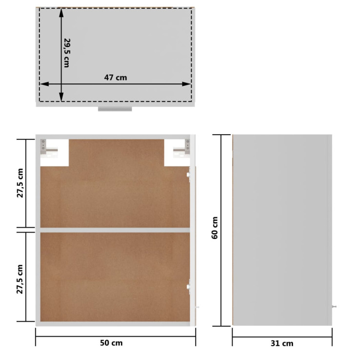 Pakabinamos spintelės, 2vnt., baltos, 50x31x60cm, MDP, blizgios